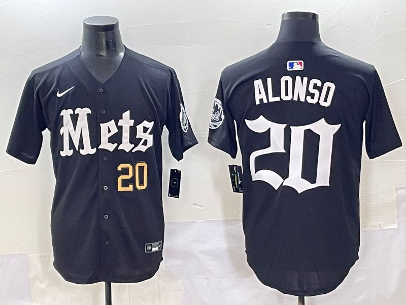 Men 2025 New York Mets #20 Alonso Black Five generations Joint Name Nike MLB Jersey style 2